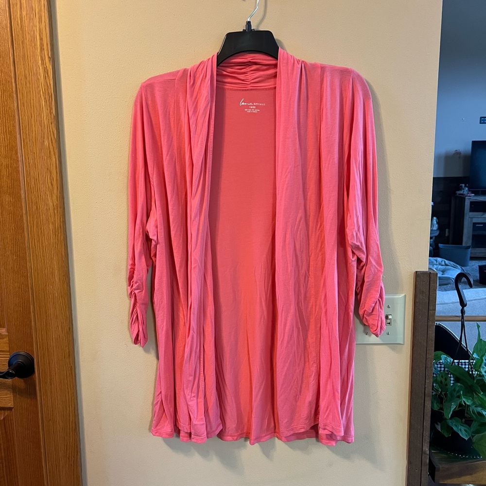 Lane Bryant Coral/Pink Open Front Cardigan